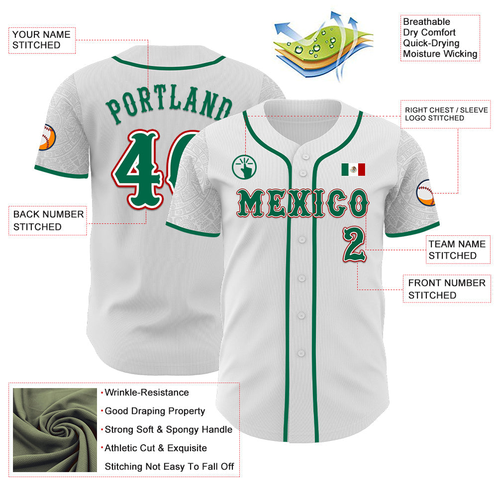 Custom White Kelly Green-Red 3D Mexico Mexican Flag Authentic Baseball Jersey - Sky-Custom