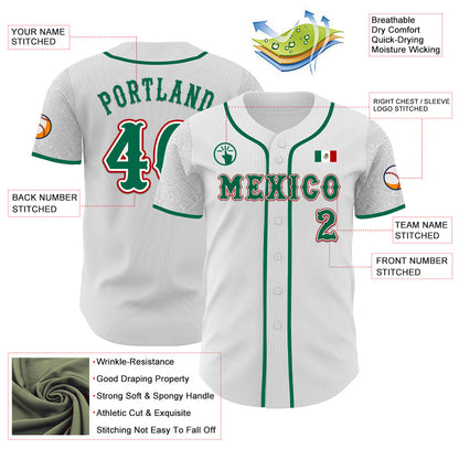 Custom White Kelly Green-Red 3D Mexico Mexican Flag Authentic Baseball Jersey - Sky-Custom