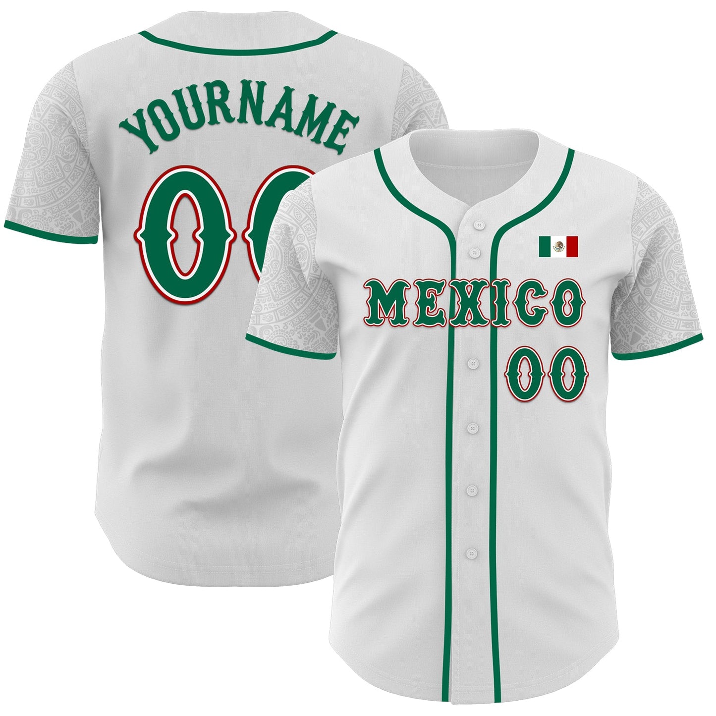 Custom White Kelly Green-Red 3D Mexico Mexican Flag Authentic Baseball Jersey - Sky-Custom