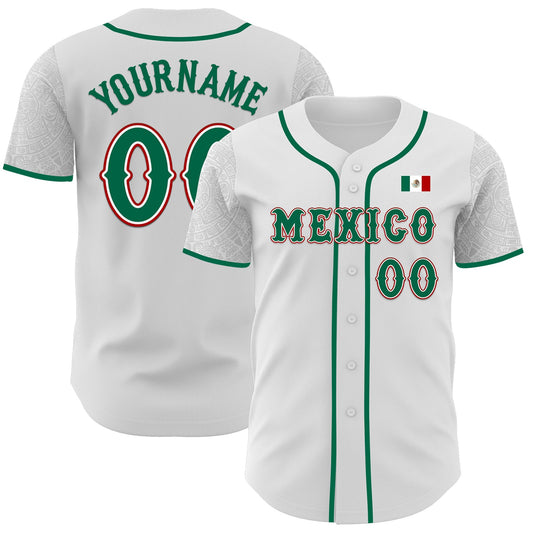Custom White Kelly Green-Red 3D Mexico Mexican Flag Authentic Baseball Jersey - Sky-Custom
