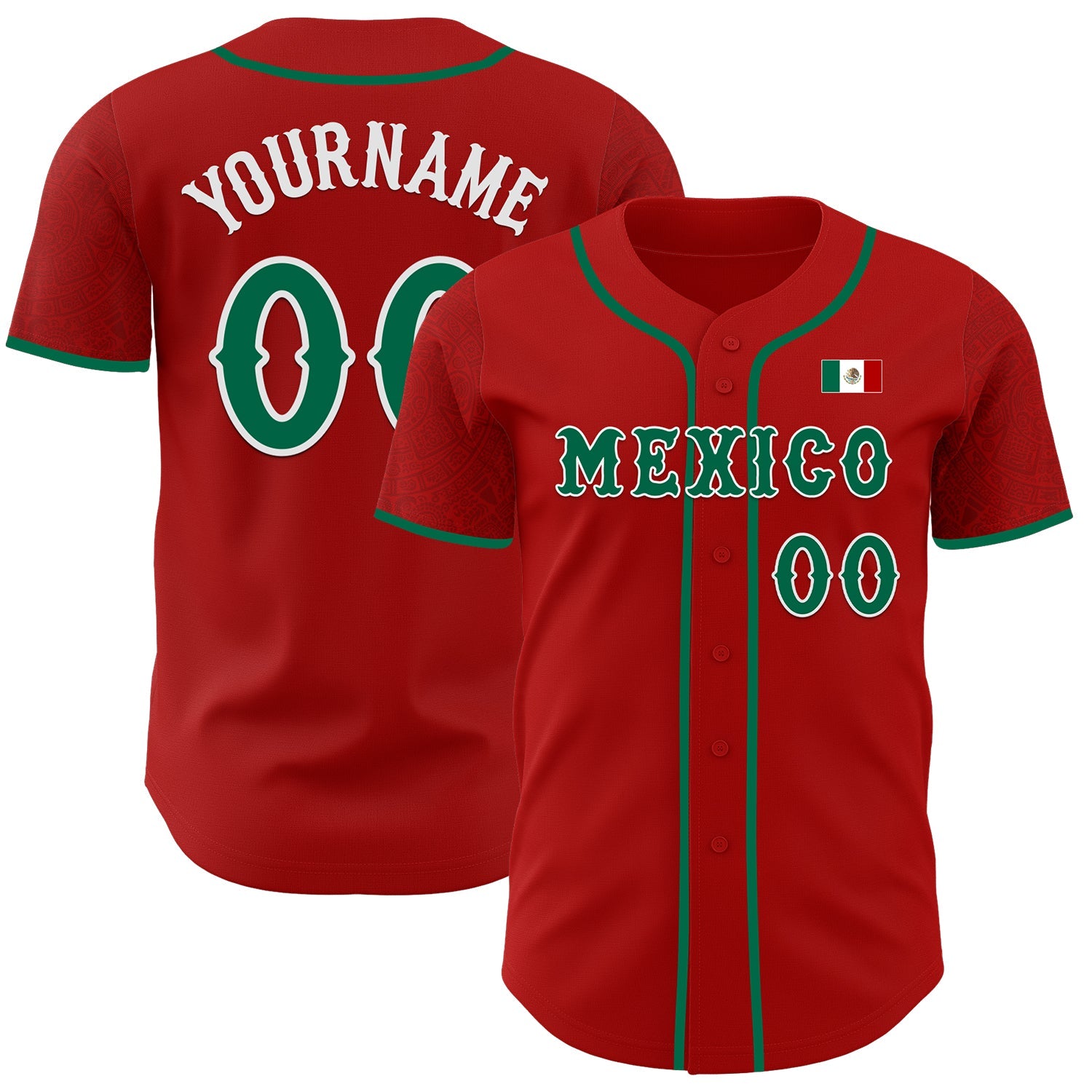 Custom Red Kelly Green-White 3D Mexico Mexican Flag Authentic Baseball Jersey - Sky-Custom