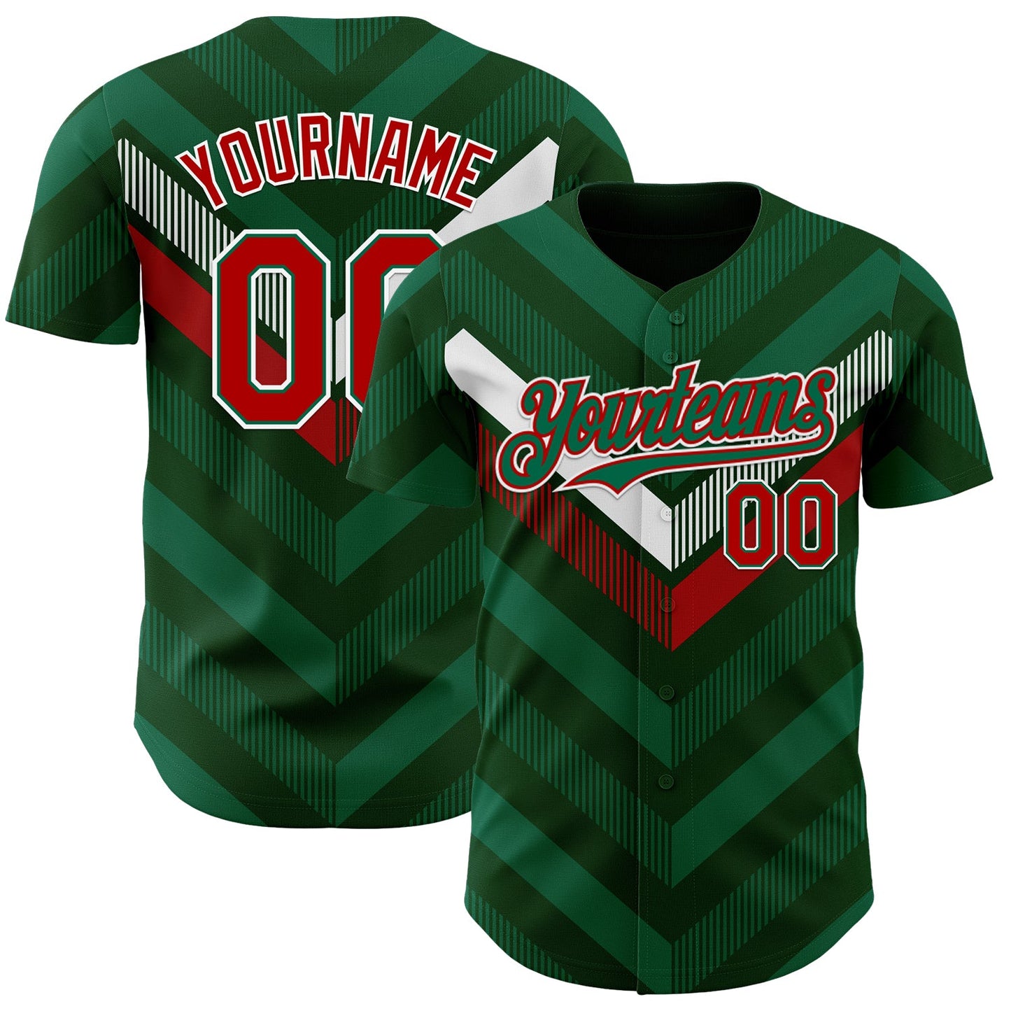 Custom Green Kelly Green Red-White 3D Mexico Authentic Baseball Jersey - Sky-Custom