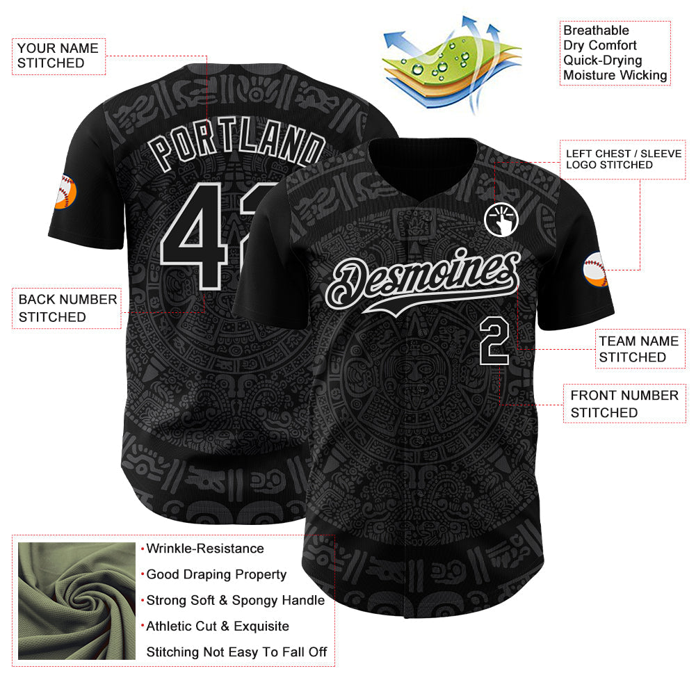 Custom Black Gray-White 3D Mexico Authentic Baseball Jersey - Sky-Custom