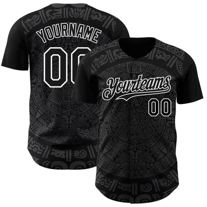 Custom Black Gray-White 3D Mexico Authentic Baseball Jersey - Sky-Custom