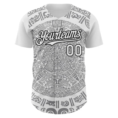 Custom White Gray-Black 3D Mexico Authentic Baseball Jersey - Sky-Custom