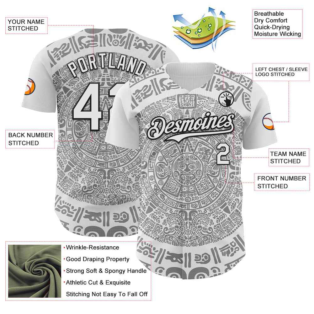 Custom White Gray-Black 3D Mexico Authentic Baseball Jersey - Sky-Custom
