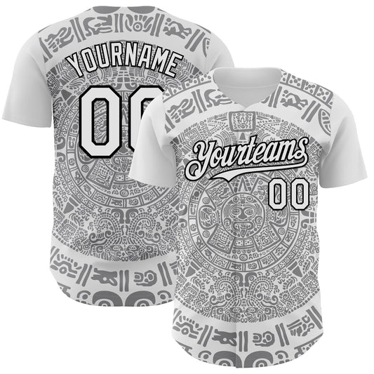 Custom White Gray-Black 3D Mexico Authentic Baseball Jersey - Sky-Custom