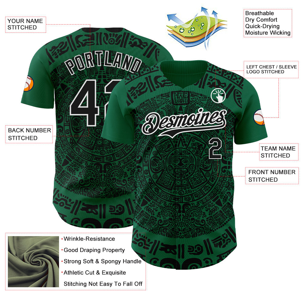 Custom Kelly Green Black-White 3D Mexico Authentic Baseball Jersey - Sky-Custom