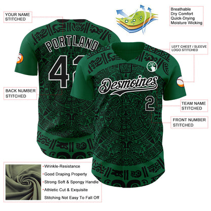 Custom Kelly Green Black-White 3D Mexico Authentic Baseball Jersey - Sky-Custom