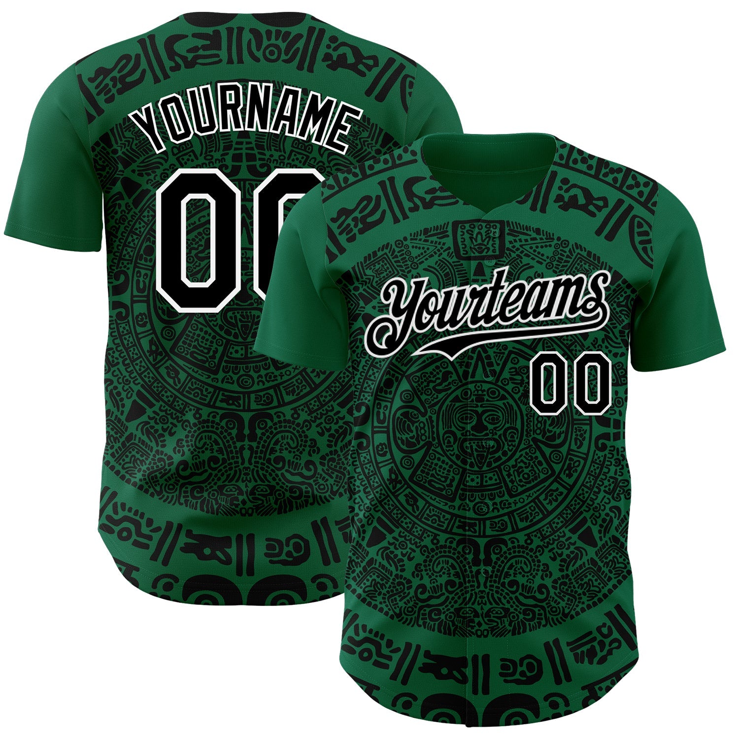 Custom Kelly Green Black-White 3D Mexico Authentic Baseball Jersey - Sky-Custom