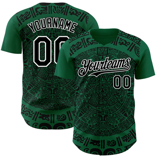 Custom Kelly Green Black-White 3D Mexico Authentic Baseball Jersey - Sky-Custom