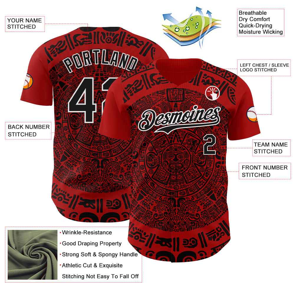 Custom Red Black-White 3D Mexico Authentic Baseball Jersey - Sky-Custom