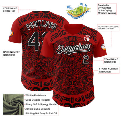 Custom Red Black-White 3D Mexico Authentic Baseball Jersey - Sky-Custom
