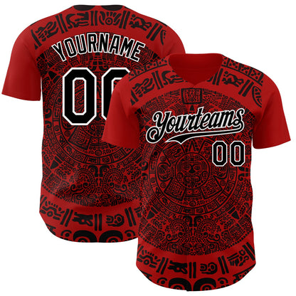 Custom Red Black-White 3D Mexico Authentic Baseball Jersey - Sky-Custom