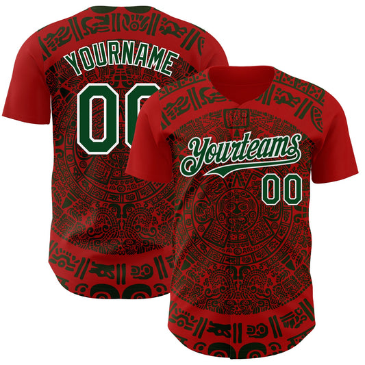 Custom Red Green-White 3D Mexico Authentic Baseball Jersey - Sky-Custom