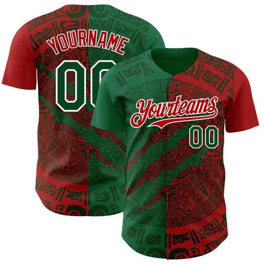 Custom Red Green Kelly Green-White 3D Mexico Scratch Authentic Baseball Jersey - Sky-Custom