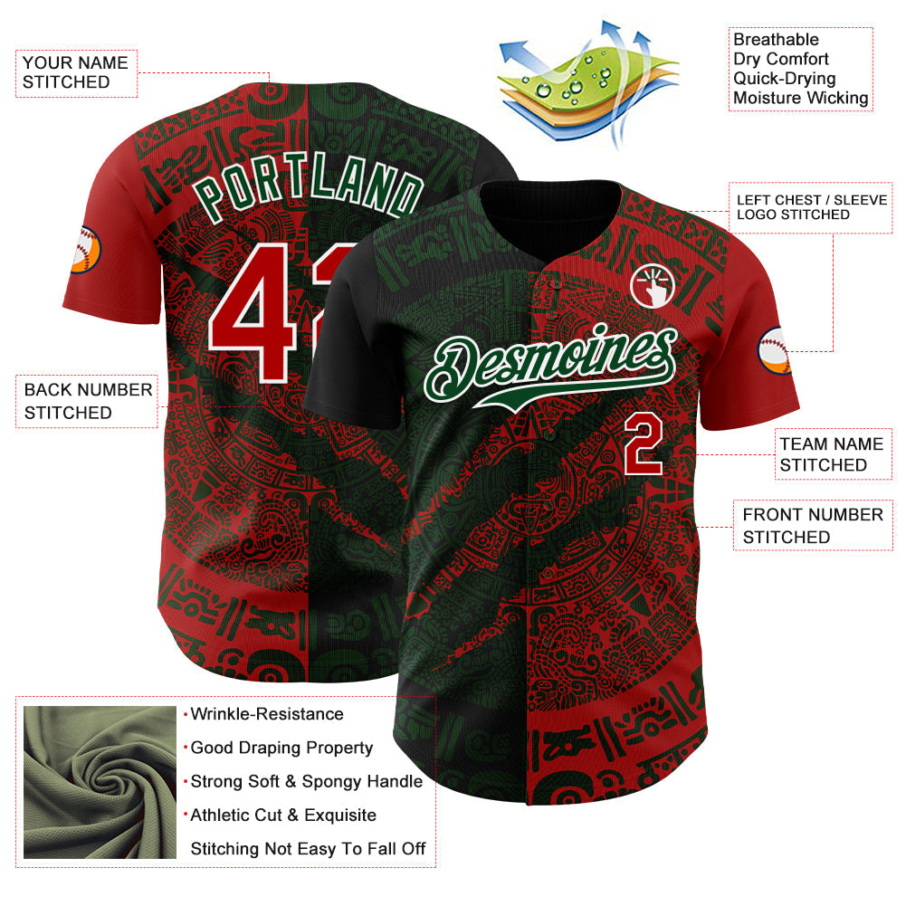 Custom Red Green-White 3D Mexico Scratch Authentic Baseball Jersey - Sky-Custom