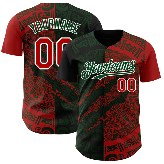 Custom Red Green-White 3D Mexico Scratch Authentic Baseball Jersey - Sky-Custom