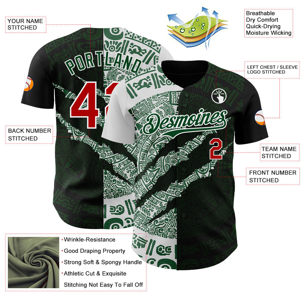 Custom Black Red Green-White 3D Mexico Scratch Authentic Baseball Jersey - Sky-Custom