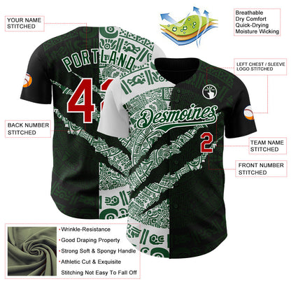 Custom Black Red Green-White 3D Mexico Scratch Authentic Baseball Jersey - Sky-Custom