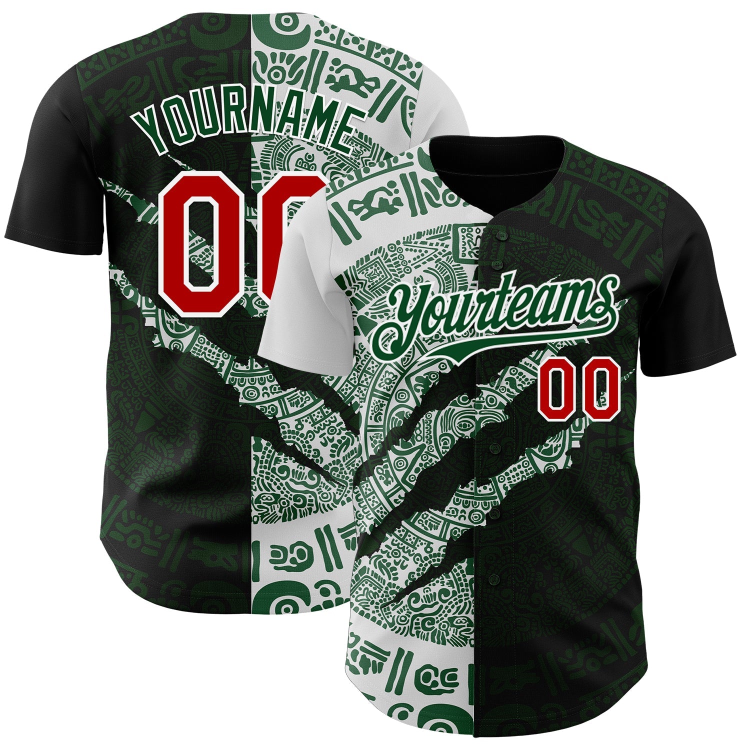 Custom Black Red Green-White 3D Mexico Scratch Authentic Baseball Jersey - Sky-Custom