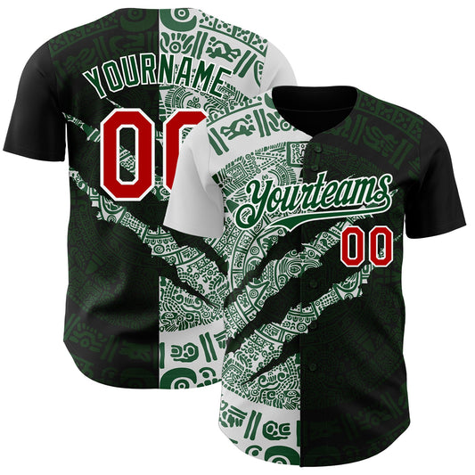 Custom Black Red Green-White 3D Mexico Scratch Authentic Baseball Jersey - Sky-Custom