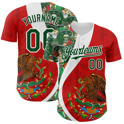 Custom Red Green-White 3D Mexico Authentic Baseball Jersey - Sky-Custom