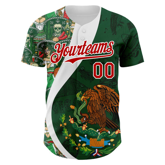 Custom Green Red Kelly Green-White 3D Mexico Authentic Baseball Jersey - Sky-Custom