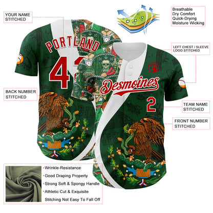 Custom Green Red Kelly Green-White 3D Mexico Authentic Baseball Jersey - Sky-Custom