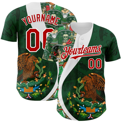 Custom Green Red Kelly Green-White 3D Mexico Authentic Baseball Jersey - Sky-Custom