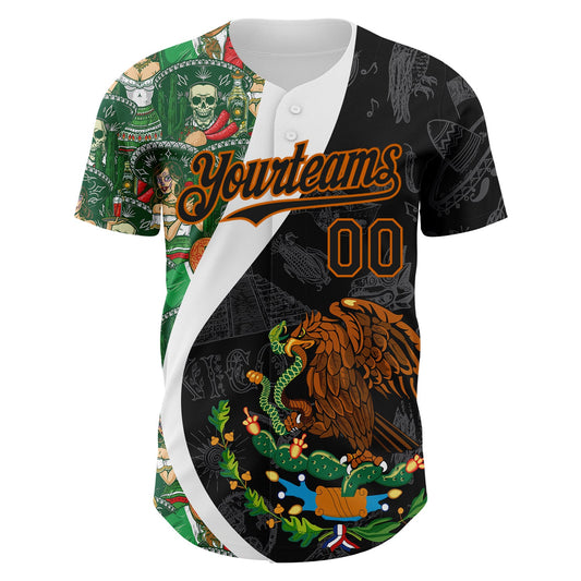 Custom Black Kelly Green Texas Orange-White 3D Mexico Authentic Baseball Jersey - Sky-Custom