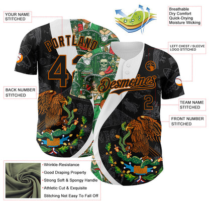 Custom Black Kelly Green Texas Orange-White 3D Mexico Authentic Baseball Jersey - Sky-Custom