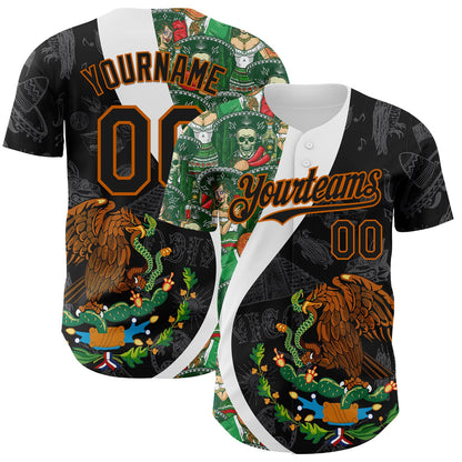 Custom Black Kelly Green Texas Orange-White 3D Mexico Authentic Baseball Jersey - Sky-Custom
