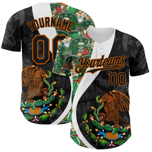 Custom Black Kelly Green Texas Orange-White 3D Mexico Authentic Baseball Jersey - Sky-Custom