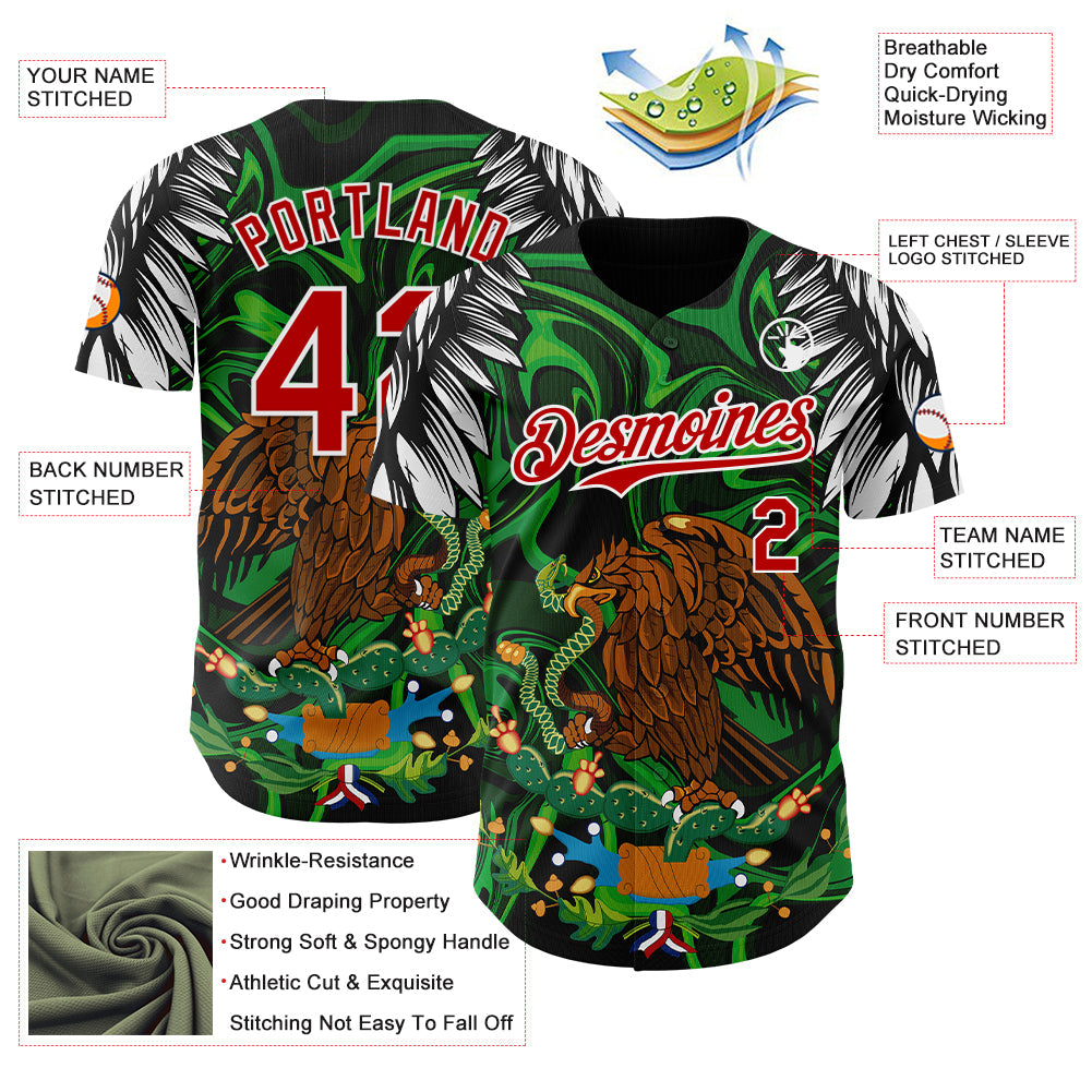 Custom Black Red-White 3D Mexico Authentic Baseball Jersey - Sky-Custom