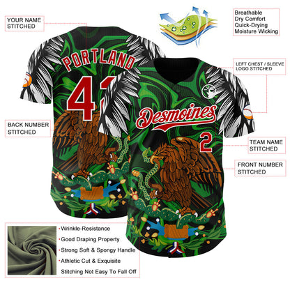 Custom Black Red-White 3D Mexico Authentic Baseball Jersey - Sky-Custom