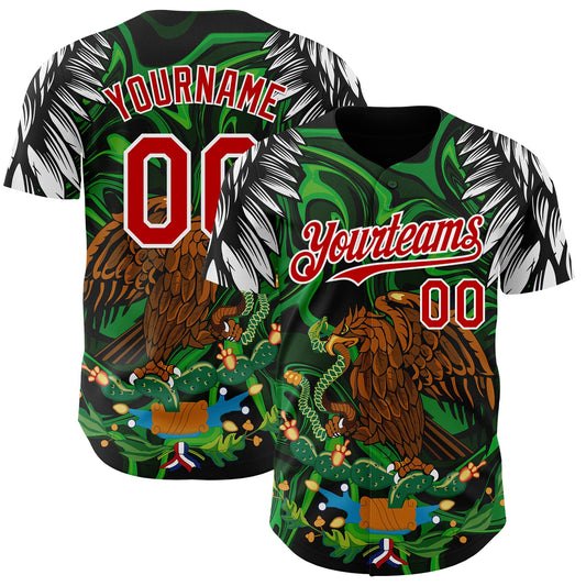 Custom Black Red-White 3D Mexico Authentic Baseball Jersey - Sky-Custom