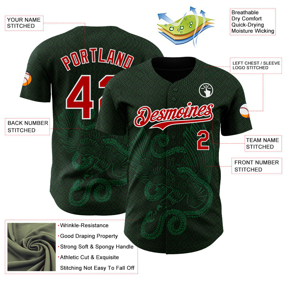 Custom Green Red Kelly Green-White 3D Mexico Authentic Baseball Jersey - Sky-Custom