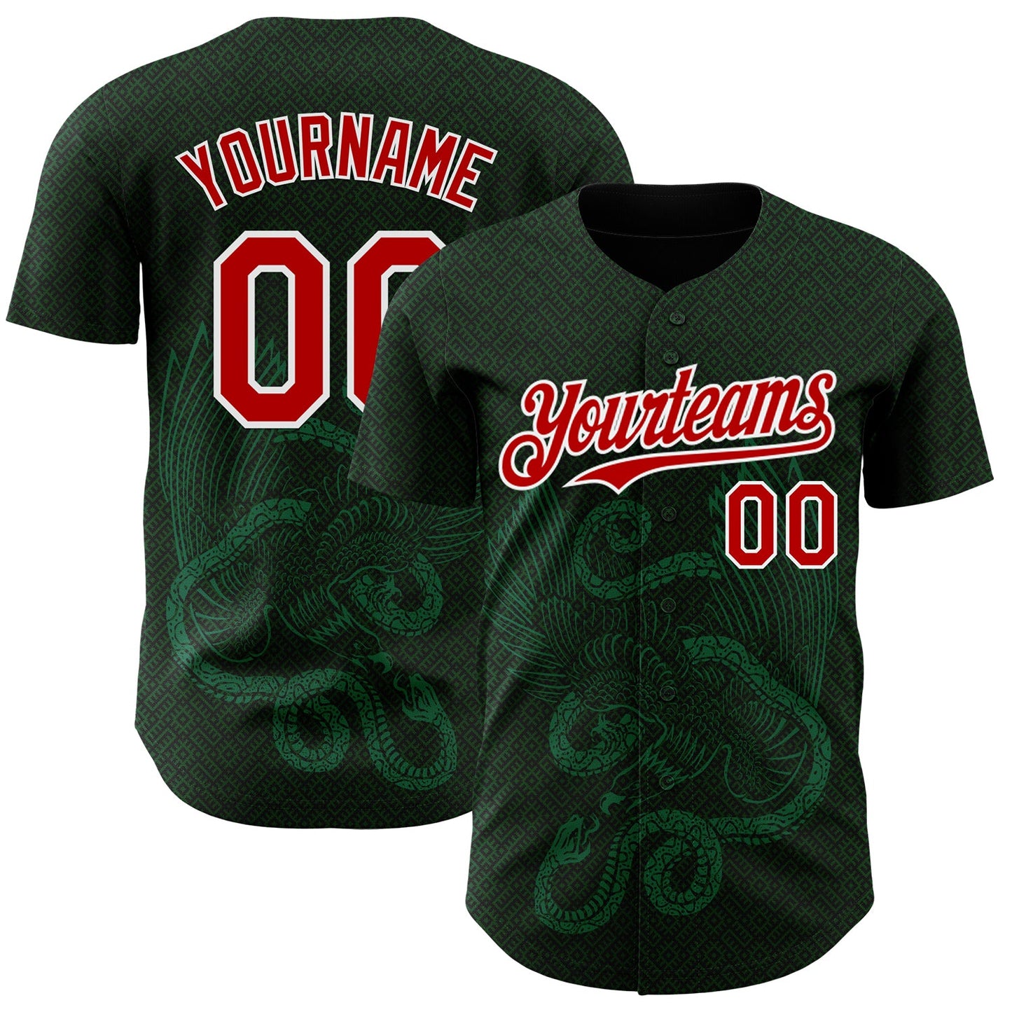 Custom Green Red Kelly Green-White 3D Mexico Authentic Baseball Jersey - Sky-Custom