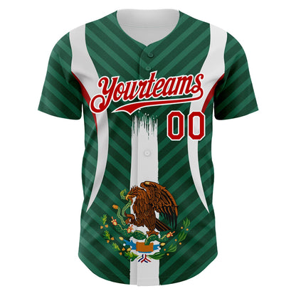 Custom Green Red Kelly Green-White 3D Mexico Authentic Baseball Jersey - Sky-Custom