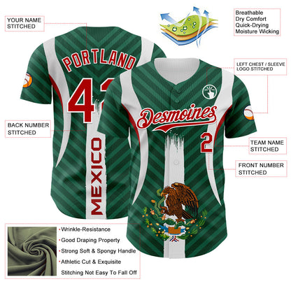 Custom Green Red Kelly Green-White 3D Mexico Authentic Baseball Jersey - Sky-Custom