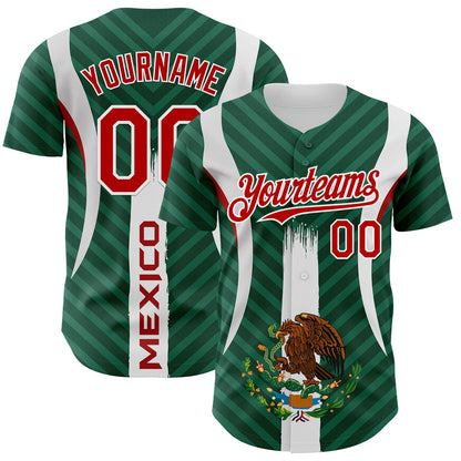 Custom Green Red Kelly Green-White 3D Mexico Authentic Baseball Jersey - Sky-Custom