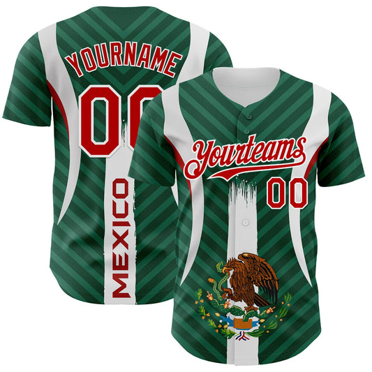 Custom Green Red Kelly Green-White 3D Mexico Authentic Baseball Jersey - Sky-Custom