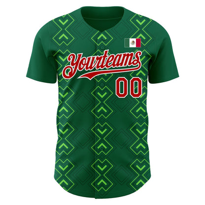 Custom Kelly Green Red-White 3D Mexico Mexican Flag Authentic Baseball Jersey - Sky-Custom