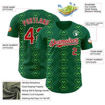 Custom Kelly Green Red-White 3D Mexico Mexican Flag Authentic Baseball Jersey - Sky-Custom
