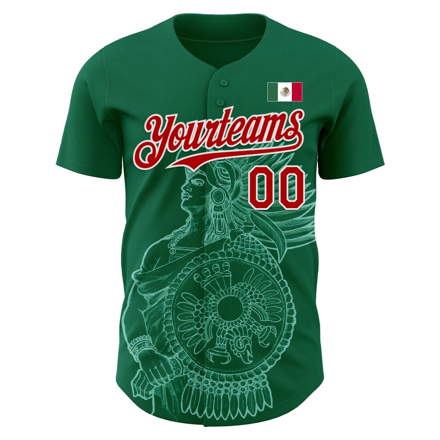 Custom Kelly Green Red-White 3D Mexico Mexican Flag Authentic Baseball Jersey - Sky-Custom