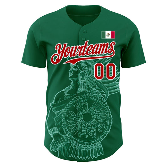 Custom Kelly Green Red-White 3D Mexico Mexican Flag Authentic Baseball Jersey - Sky-Custom