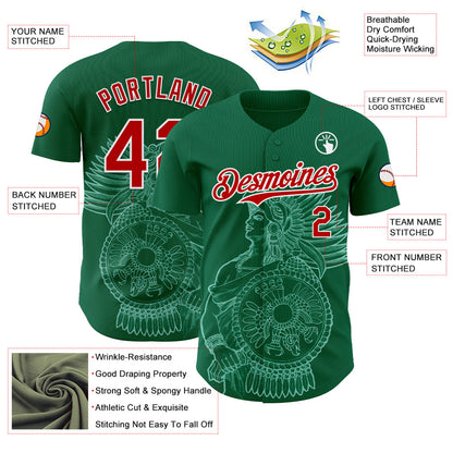 Custom Kelly Green Red-White 3D Mexico Mexican Flag Authentic Baseball Jersey - Sky-Custom