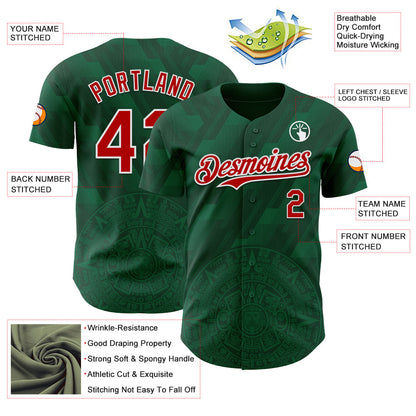 Custom Kelly Green Red-White 3D Mexico Authentic Baseball Jersey - Sky-Custom