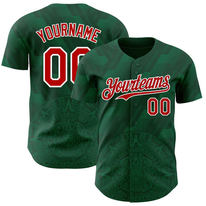 Custom Kelly Green Red-White 3D Mexico Authentic Baseball Jersey - Sky-Custom